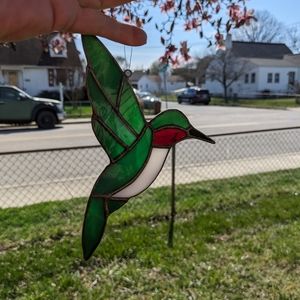 Vintage Hand Made Hummingbird Stained Glass Hanging Suncatcher